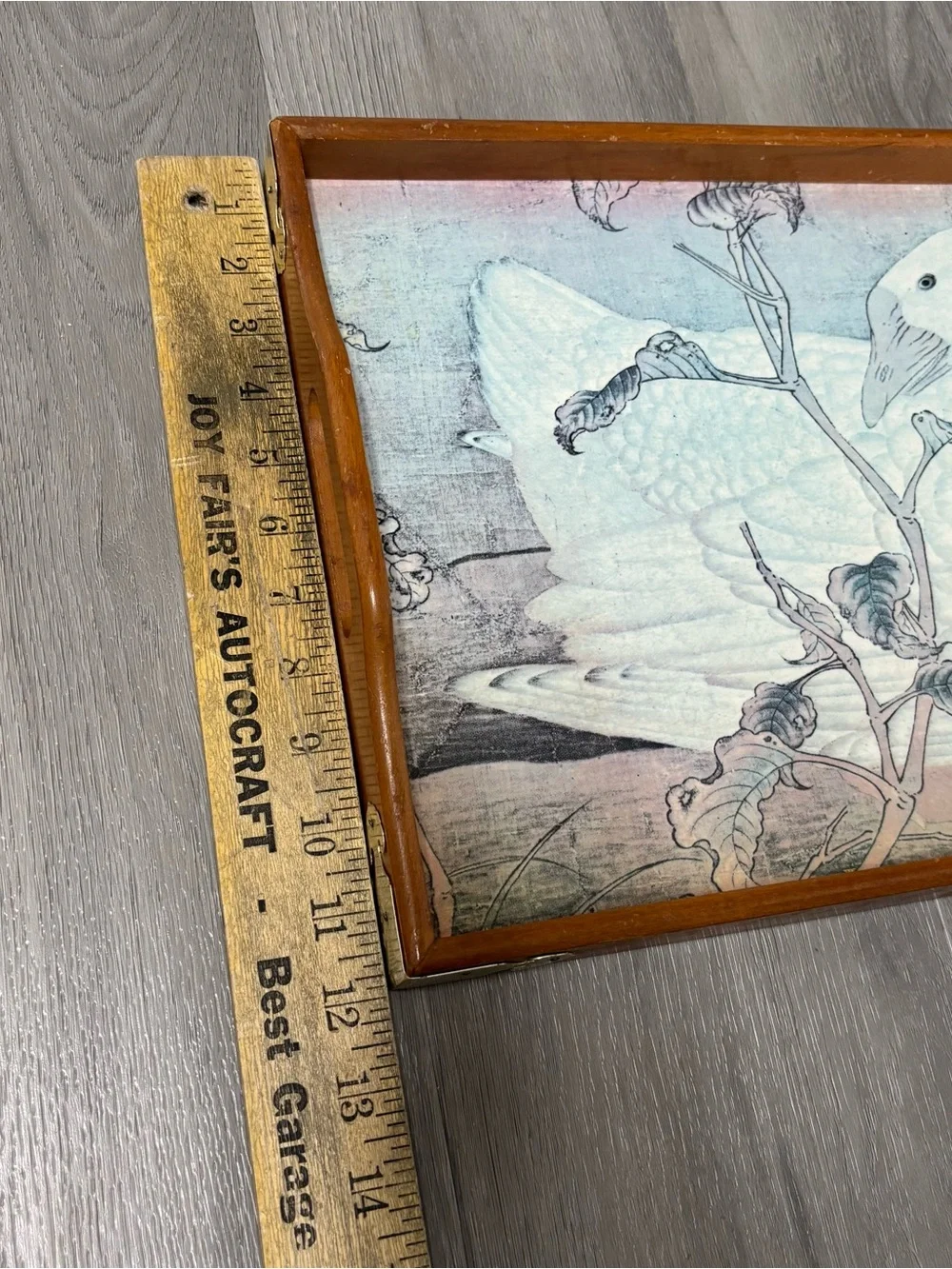 Vintage Cottage Core Farmhouse Wooden Swan Food Tray with Brass Handle Corners